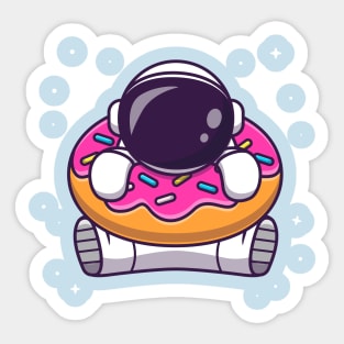 Cute Astronaut With Donut Cartoon Sticker